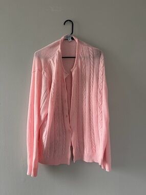 Haband Pink Cable-Knit Button Cardigan